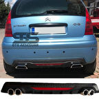 Citroen C3 Difüzör Arka Tampon Eki 4 Egzoz Çıkışlı Siyah Lüx Tip