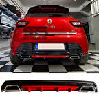 Renault Clio 4 Difüzör Arka Tampon Eki 2 Egzoz Çıkışlı Kırmızı Lüx Tip)