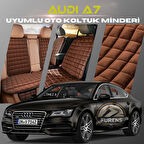 Audi A7 Kahverengi Renk Tay Tüyü Cepli & Terletmez Sırtlı Oto Koltuk Minder Seti - Koltuk Koruma Kılıfı (ÖN & ARKA TAM SET)