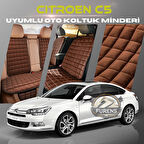 Citroen C5 Kahverengi Renk Tay Tüyü Cepli & Terletmez Sırtlı Oto Koltuk Minder Seti - Koltuk Koruma Kılıfı (ÖN & ARKA TAM SET)