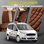 Ford Courier Kahverengi Renk Tay Tüyü Cepli & Terletmez Sırtlı Oto Koltuk Minder Seti - Koltuk Koruma Kılıfı (ÖN & ARKA TAM SET)