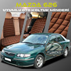 Mazda 626 Kahverengi Renk Tay Tüyü Cepli & Terletmez Sırtlı Oto Koltuk Minder Seti - Koltuk Koruma Kılıfı (ÖN & ARKA TAM SET)