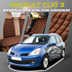 Renault Clio 3 Kahverengi Renk Tay Tüyü Cepli & Terletmez Sırtlı Oto Koltuk Minder Seti - Koltuk Koruma Kılıfı (ÖN & ARKA TAM SET)