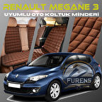 Renault Megane 3 Kahverengi Renk Tay Tüyü Cepli & Terletmez Sırtlı Oto Koltuk Minder Seti - Koltuk Koruma Kılıfı (ÖN & ARKA TAM SET)