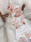 Bonet Şapkalı Pudra Güpürlü Kız Bebek Tulum Seti,mevlüt Takımı 