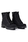 Kadın Siyah Nubuk Bağcıklı, Fermuarlı Postal Bot – Kalın Tabanlı Günlük Kışlık Bot