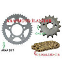 Drift L 125 Performans Hız Zincir Dişli Seti Oringli Gold Zincir Arka 38T - Ön 16T ._Supermoto