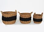 El Dokuma 3’lü Set Hasır Sepet Takımı - Banyo, Mutfak, Oda Organizeri - El Yapımı Dekoratif Sepet