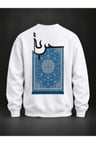 Mavi Halı Kaligrafi Beyaz Baskılı Sweatshirt
