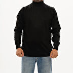 Erkek Siyah Basic Dinamik Fit Rahat Kesim Triko Balıkçı Kazak