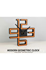 Modern Geometrik Masa Saati - Sessiz Akar Mekanizma - 3D Baskı Turuncu/Siyah Tasarım