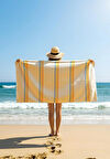 Sarı ve Mavi Çizgili Klasik Plaj Havlusu – Yumuşak Dokulu Yazlık Havlu