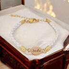 14 Ayar Altın Plakalı Beyaz Deri Parlak ve Şık Seda Bilekliği