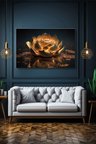 Modern Gold 3D Efekt Lotus Çiçeği Duvar Tablosu Yatay Kanvas Tekli Salon Mutfak Yatak Odası Ofis