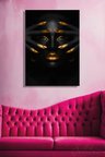 Dekoratif Dikey Kanvas Tablo Tekli Kuaför Güzellik Salonu Makyaj Nail Art Gold Efekt Kadın Portre