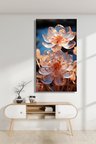 Kanvas Tablo Panoramik Dikey Tekli Salon Mutfak Yatak Odası Ofis Kristal Efekt Lotus Çiçeği 859