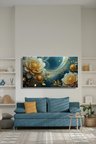 Kanvas Tablo Panoramik Yatay Tekli Salon Mutfak Yatak Odası Ofis 3D Gold Efekt Beyaz Çiçek 966