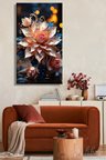 Panoramik Yatay Kanvas Tablo Tekli Salon Mutfak Yatak Odası Ofis 3D Metalik Efekt Lotus 1137