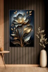 Dekoratif Dikey Kanvas Tablo Tekli Salon Mutfak Yatak Odası Ofis 3D Gold Efekt Lotus 1319