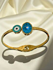 Nazar Boncuklu Kelepçe Koruma Bileklik Çelik Gold Kaplama