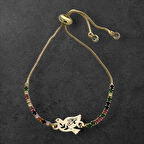 Özgürlüğü yansıtan Kuş Figürlü, 14 Ayar Altın Plakalı ve Renkli Taşlı Serbest Sembollü Bileklik