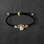 Sade ve Zarif Mevlana Figürlü Siyah Örgülü ve 14 Ayar Altın Plakalı Şeyma Bilekliği