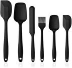 Siyah Silikon Spatula kaşık Seti 6 Parça. Siyah tek parçalı
