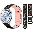 Huawei Watch GT2 GT3 GT4 GT5 46mm İle Uyumlu FloraFlex Çiçek Desenli Silikon Kordon