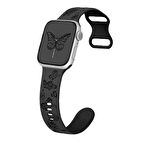 Apple Watch Uyumlu 44 45 46mm Kelebek Desenli Yumuşak Silikon Kordon Seri 2 3 4 5 6 Se 7 8 9 10 
