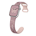 Apple Watch Uyumlu 44 45 46mm Kelebek Desenli Yumuşak Silikon Kordon Seri 2 3 4 5 6 Se 7 8 9 10 