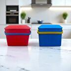 Rainbow 2'li  Kırmızı Mavi Kare Kova Piknik Sepeti Meyve Kovası