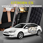 Citroen C5 Siyah Renk Tay Tüyü Cepli & Terletmez Sırtlı Oto Koltuk Minder Seti - Koltuk Koruma Kılıfı (ÖN & ARKA TAM SET)