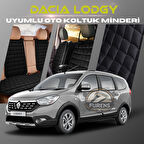 Dacia Lodgy Siyah Renk Tay Tüyü Cepli & Terletmez Sırtlı Oto Koltuk Minder Seti - Koltuk Koruma Kılıfı (ÖN & ARKA TAM SET)
