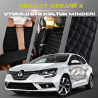 Renault Megane 4 Siyah Renk Tay Tüyü Cepli & Terletmez Sırtlı Oto Koltuk Minder Seti - Koltuk Koruma Kılıfı (ÖN & ARKA TAM SET)