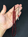 ATEŞ KEHRİBAR TESBİH BEYZİ KESİM BORDO RENK 8MM X 11MM T-515