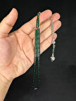 GÜMÜŞ İŞLEMELİ ATEŞ KEHRİBAR TESBİH YEŞİL RENKLİ KESME KESİM 10,5MMX5,5MM T-650