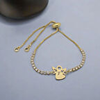 Şıklığın Mükemmel Uyumu, Mevlana Motifli Beyaz Taşlı ve 14 Ayar Altın Kaplamalı T Harfli Bileklik