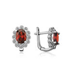 Gümüş Kırmızı Çiçek Desenli J Kadın Küpe