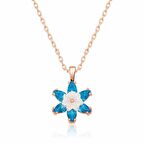 925 Ayar Gümüş Rose Mavi Lotus Çiçeği Kadın Gümüş Kolye