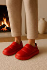 Peluş İçi Yünlü Kışlık Panduf Kırmızı Kadın Ev Terliği