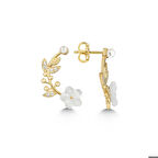 925 Ayar Gümüş Gold Sedef Çiçek Çivili Kadın Küpe