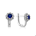 Gümüş Mavi Çiçek Desenli Yuvarlak J Kadın Küpe