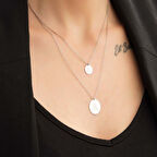 Plaka Altın Harf Kolye 14 Ayar Beyaz Altın Çift Zincirli