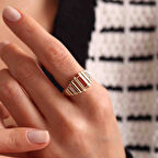 Akik Taşlı Altın Bagetta Yüzük İtaly