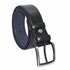 Siyah Suni Deri Dikişli Model 4 cm.lik Klasik Kemer - 7400-Düz