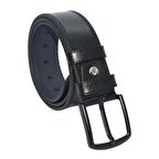 Siyah Suni Deri Çift Dikişli Model 4.5 cm.lik Spor Kemer - 4500-11