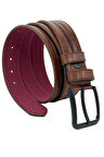 Kahverengi Suni Deri Ortası Desenli Model 4 cm.lik Spor Kemer - 9013-52-22RL