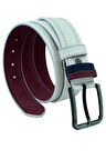 Beyaz Suni Deri Çift Dikişli Model 4 cm.lik Spor Kemer - 9016-10-22RL