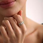 Zikzak Altın Yüzük Safir Taşlı