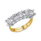 5 Taş Yüzük Sarı Altın Swarovski